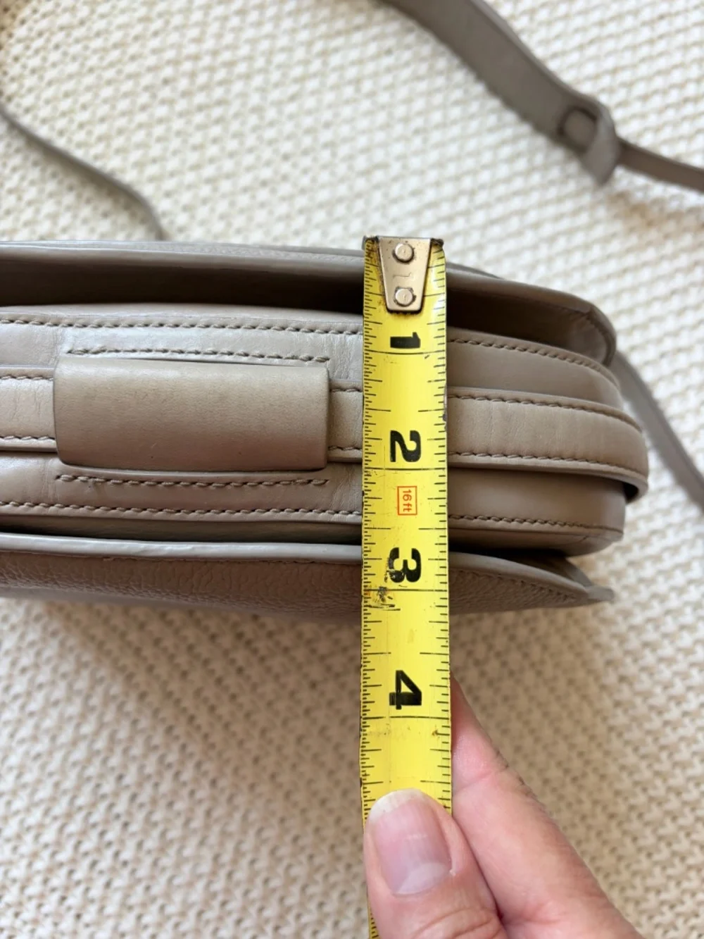 Tory Burch Pebbled Light Gray/taupe Leather Crossbody with magnetic closure